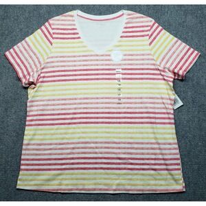 Kim Rogers Everyday T-Shirt Womens 1X Plus Relaxed Multicolor Striped V Neck New